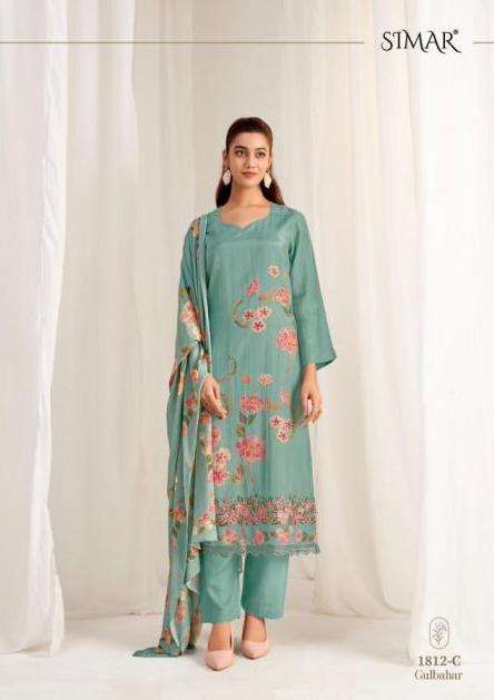 GULBAHAR SERIES 1812 BY SIMAR GLOSSY DESIGNER DIGITAL PRINTED WITH EMBROIDERY AND HAND WORK VISCOSE MUSLIN SUITS ARE AVAILABLE AT WHOLESALE PRICE