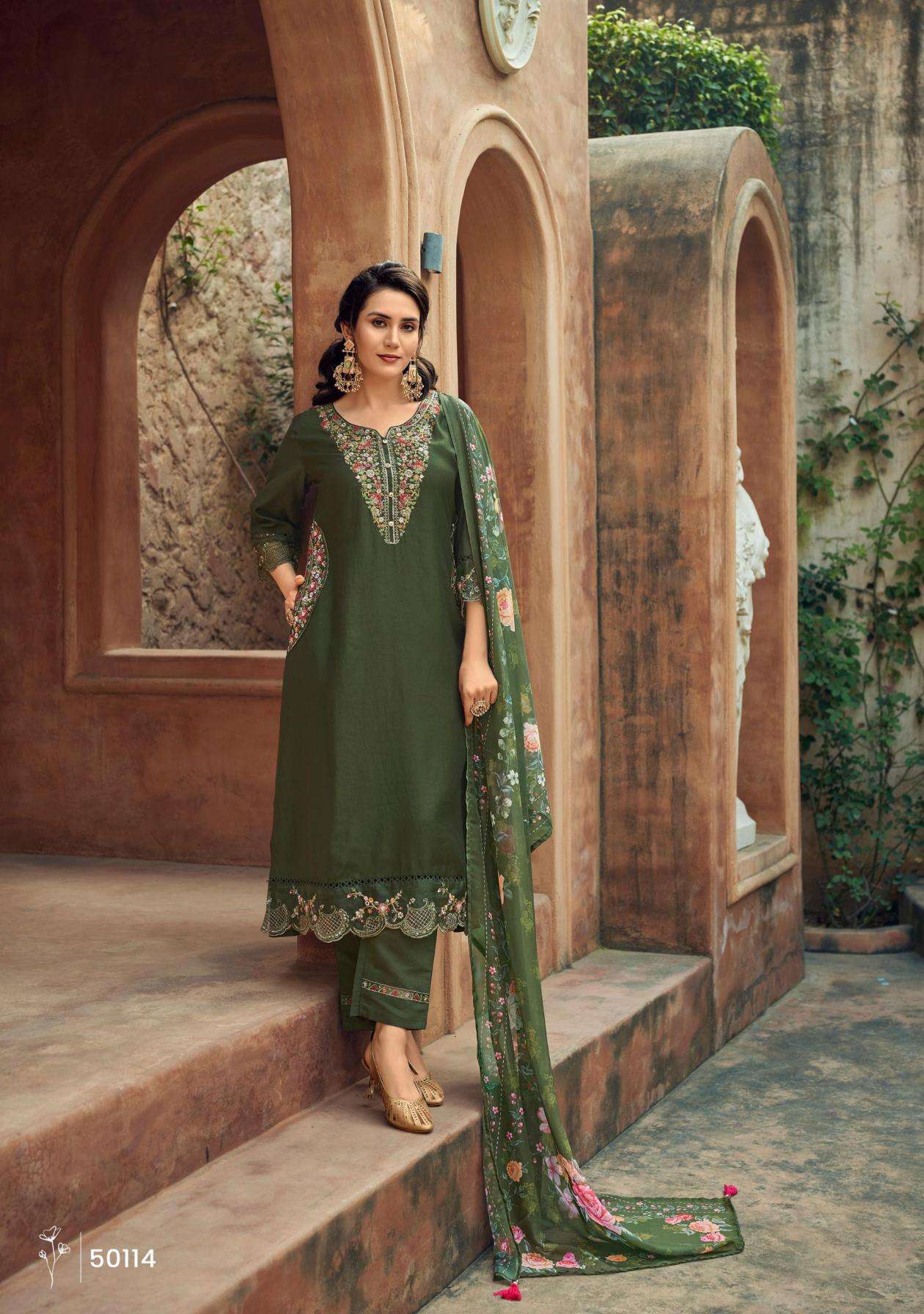 GULMOHAR SERIES 50111 TO 50114 BY LADY LEELA DESIGNER EMBROIDERY AND HAND WORK VISCOSE SILK TOP WITH BOTTOM AND DUPATTA ARE AVAILABLE AT WHOLESALE PRICE