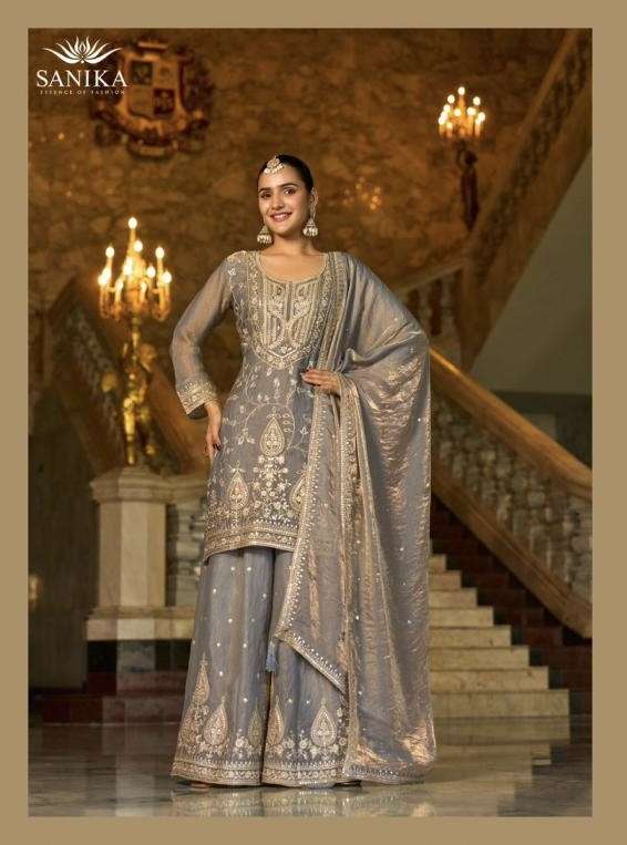 IKTARA SERIES 8801 TO 8804 BY SANIKA DESIGNER MIRROR AND EMBROIDERY WORK FENDY SILK READYMADE SUITS ARE AVAILABLE AT WHOLESALE PRICE 