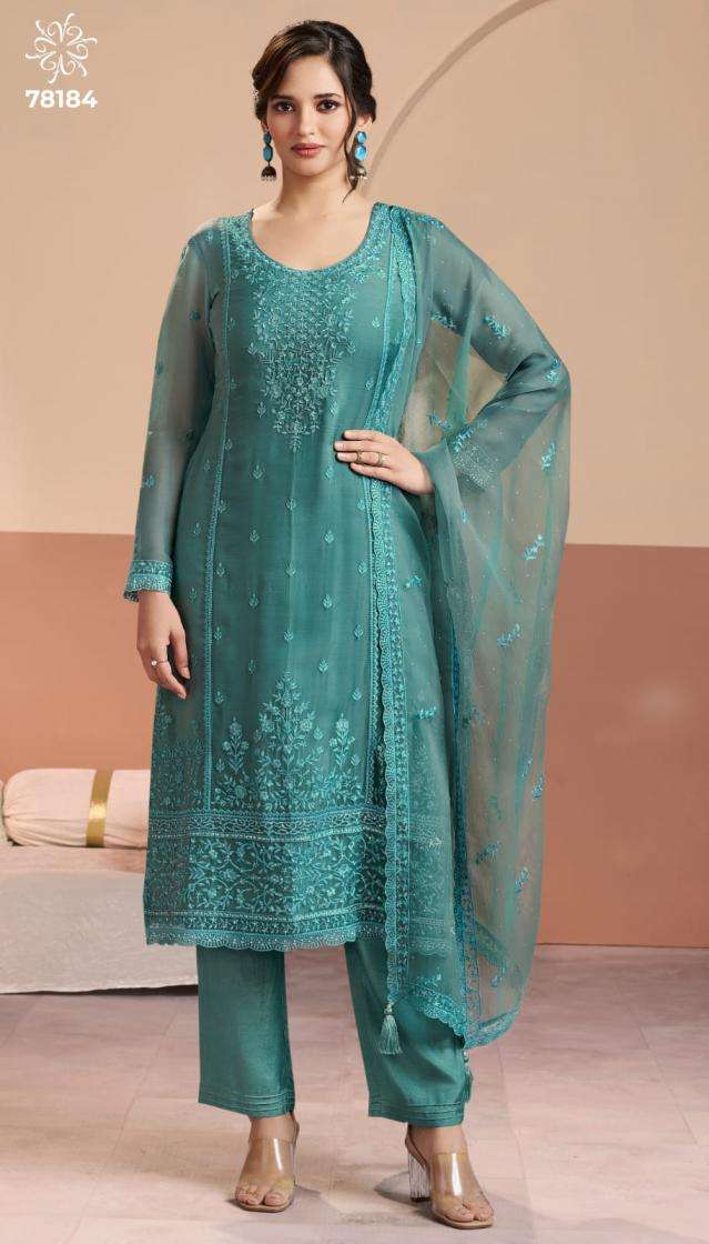 INAYYAH SERIES 71181 TO 71185 BY KULEESH VINAY DESIGNER WORK ORGANZA CHIFFONE SUITS ARE AVAILABLE AT WHOLESALE PRICE