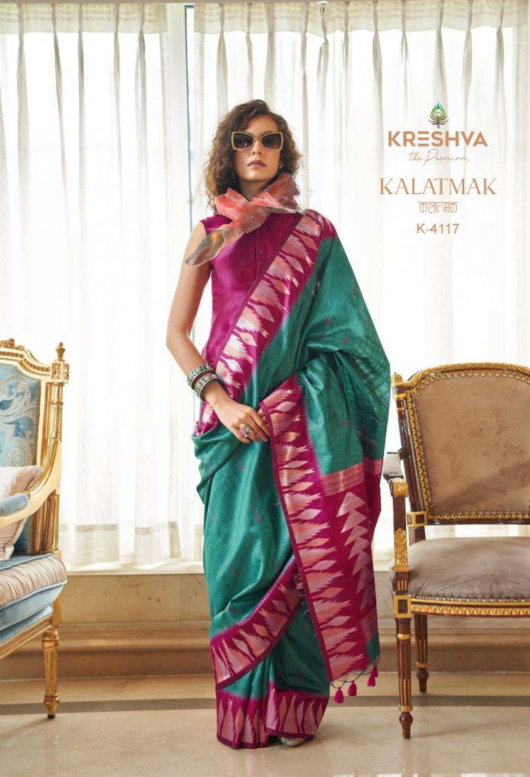 KALATMAK SERIES 4114 TO 4121 SAREE BY KRESHVA DESIGNER MATKA SILK SAREES ARE AVAILABLE AT WHOLESALE PRICE