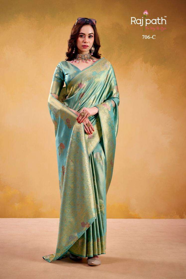 KORIAN SILK SERIES 706 SAREE BY RAJPATH DESIGNER KORA TISSUE SILK SAREES ARE AVAILABLE AT WHOLESALE PRICE
