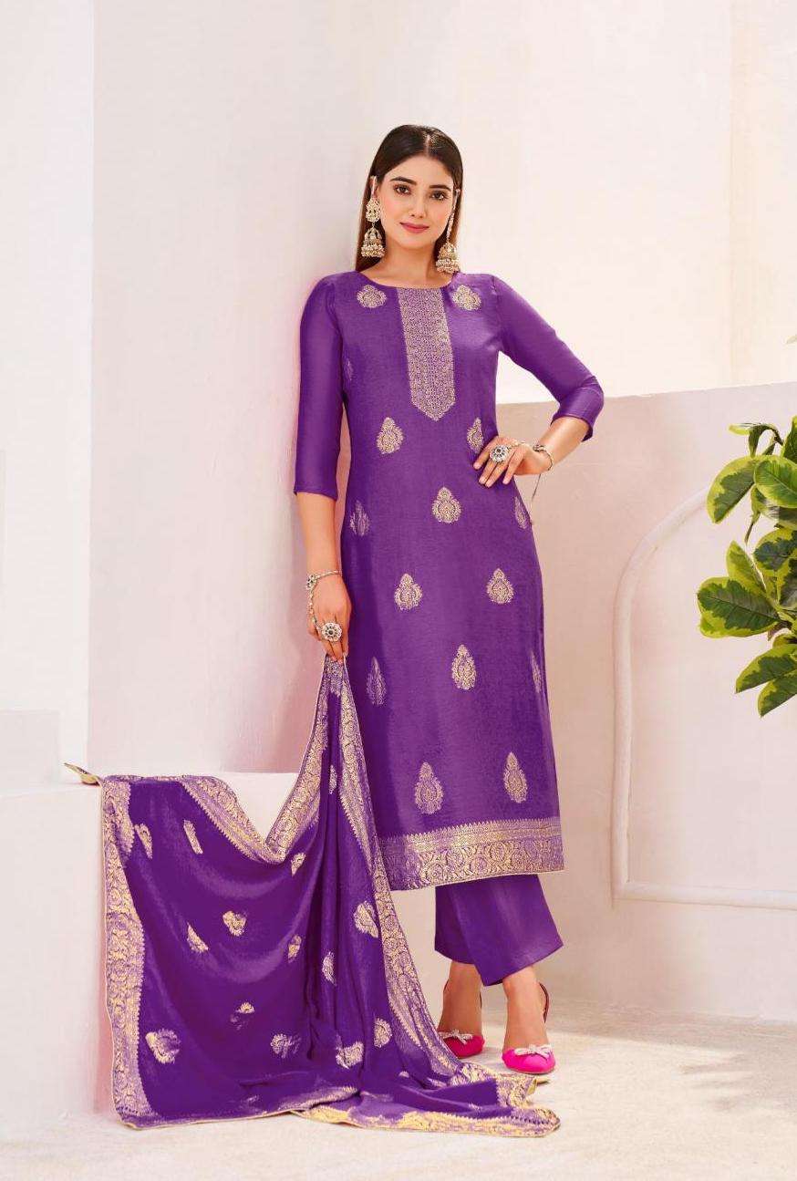 KRISHA SERIES 1601 TO 1604 BY TANISHK FASHION DESIGNER VISCOSE MUSLIN JACQUARD SUITS ARE AVAILABLE AT WHOLESALE PRICE