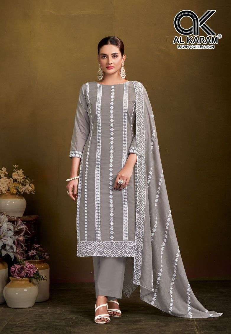 LUCKHNOVI WORK SERIES 4001 TO 4004 BY AL KARAM DESIGNER LUCKHNOWI WORK COTTON SUITS ARE AVAILABLE AT WHOLESALE PRICE