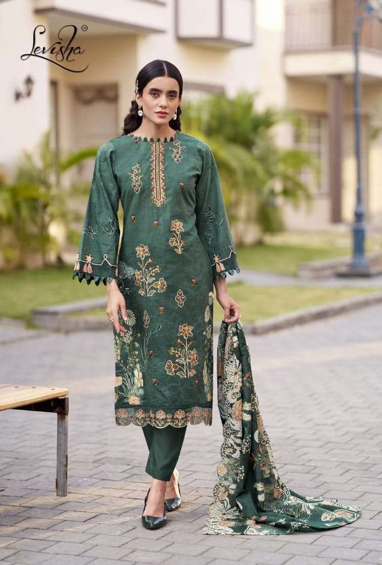 MEHBOOBA SERIES 1013 TO 1018 BY LEVISHA DESIGNER PRINTED AND EMBROIDERY WORK CAMBRIC LAWN COTTON SUITS ARE AVAILABLE AT WHOLESALE PRICE