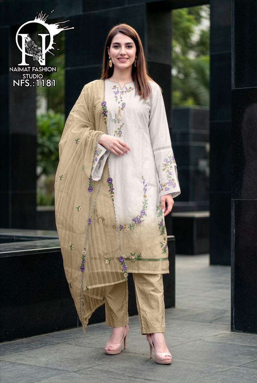 NFS SERIES 1181 DESIGNER PRINTED AND WORK FANCY TOP WITH PANT AND DUPATTA ARE AVAILABLE AT WHOLESALE PRICE