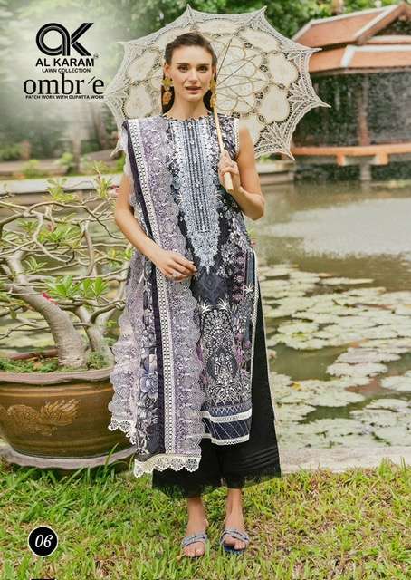 OMBRE SERIES 01 TO 06 BY AL KARAM DESIGNER PRINTED AND PATCH EMBROIDERY WORK LAWN COTTON SUITS ARE AVAILABLE AT WHOLESALE PRICE