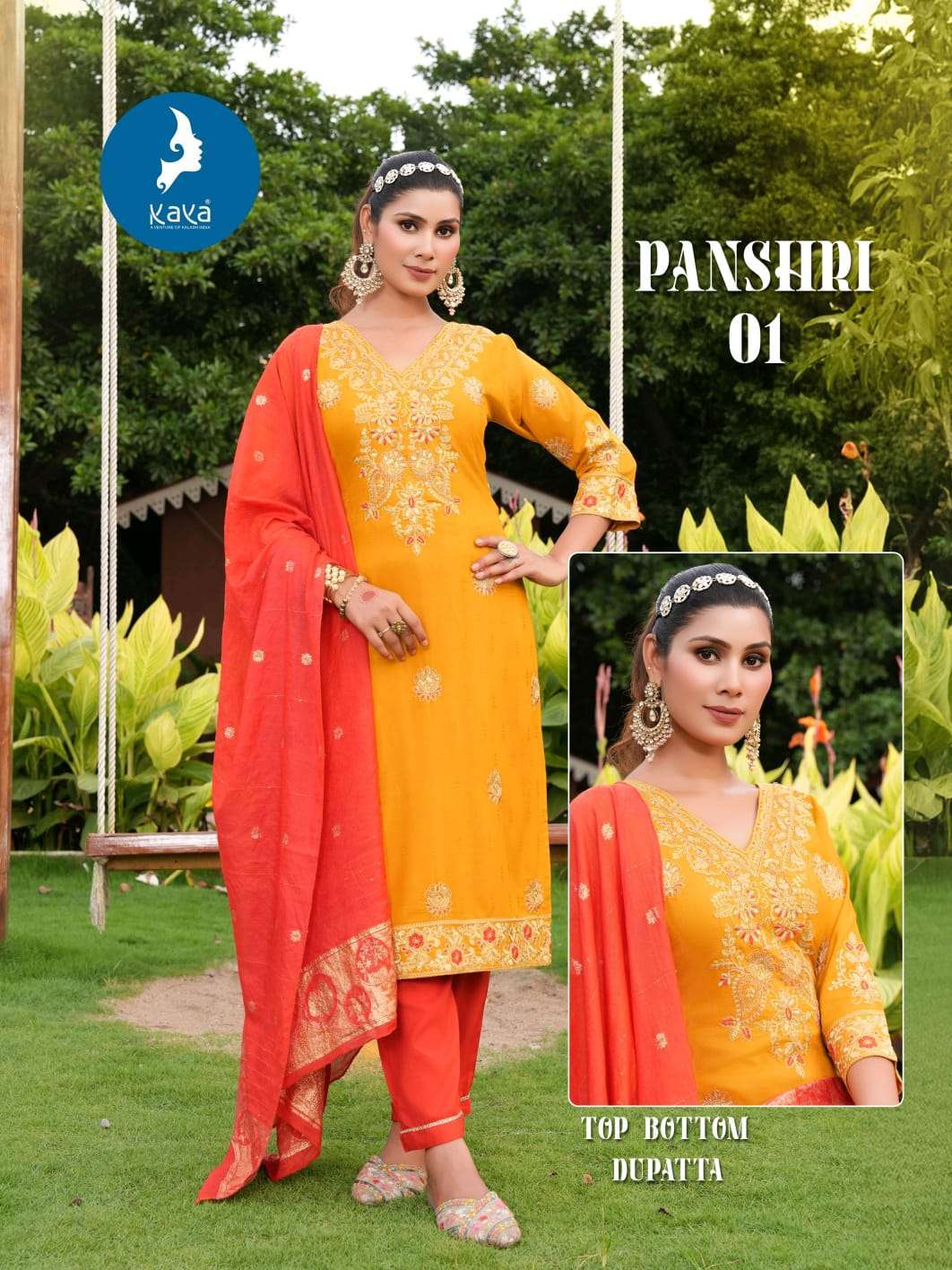 PANSHRI SERIES 01 TO 06 BY KAYA DESIGNER EMBROIDERY WORK RAYON TOP WITH BOTTOM AND DUPATTA ARE AVAILABLE AT WHOLESALE PRICE