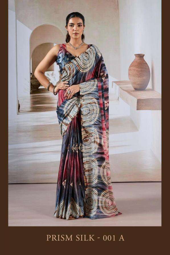 PRISM SILK SERIES 001A TO 001F SAREE BY RAJTEX DESIGNER AJRAKH PRINTED MODAL SATIN SAREES ARE AVAILABLE AT WHOLESALE PRICE