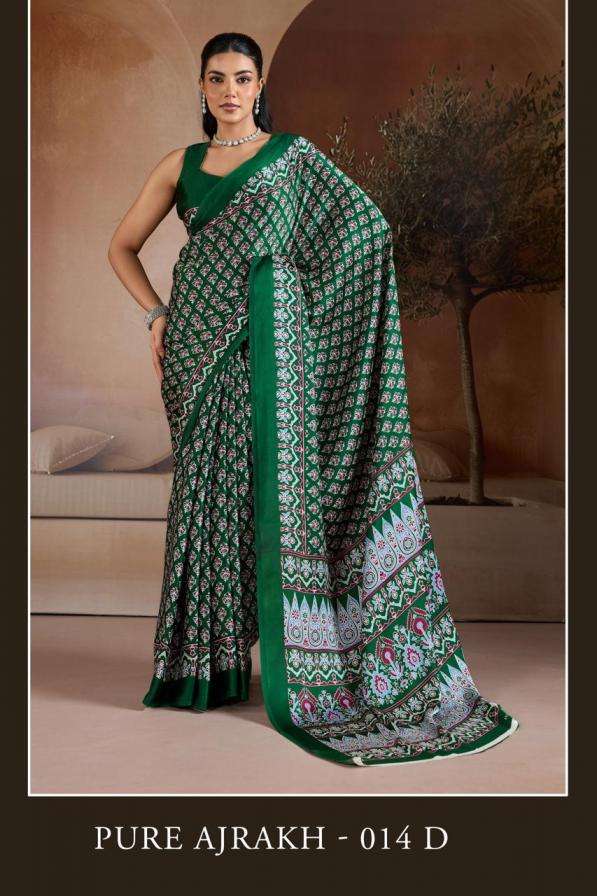PURE AJRAKH VOL-14 SERIES 014A TO 014F SAREE BY RAJTEX DESIGNER AJRAKH PRINTED MODAL SATIN SAREES ARE AVAILABLE AT WHOLESALE PRICE
