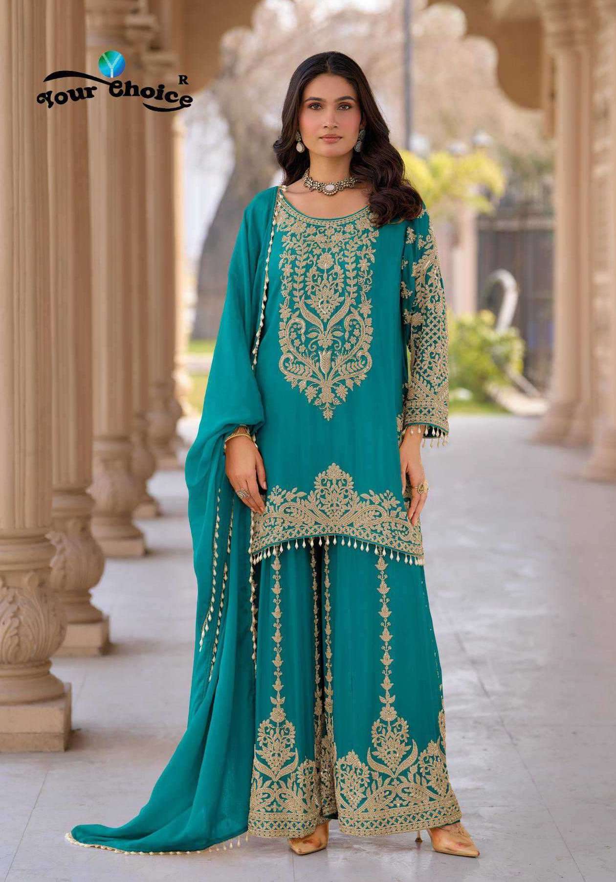RADDO SERIES 1001 TO 1003 BY YOUR CHOICE DESIGNER EMBROIDERY WORK CHINON READYMADE SUITS ARE AVAILABLE AT WHOLESALE PRICE