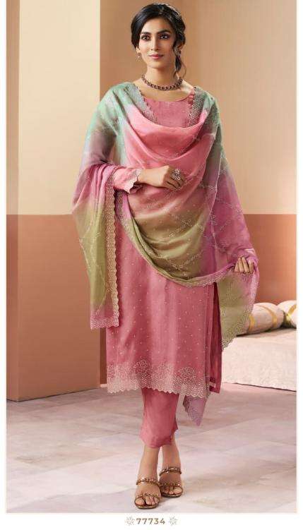 RANGGATT SERIES 77731 TO 77734 BY KELEESH VINAY DESIGNER WORK SILK STRAIGHT SUITS ARE AVAILABLE AT WHOLESALE PRICE
