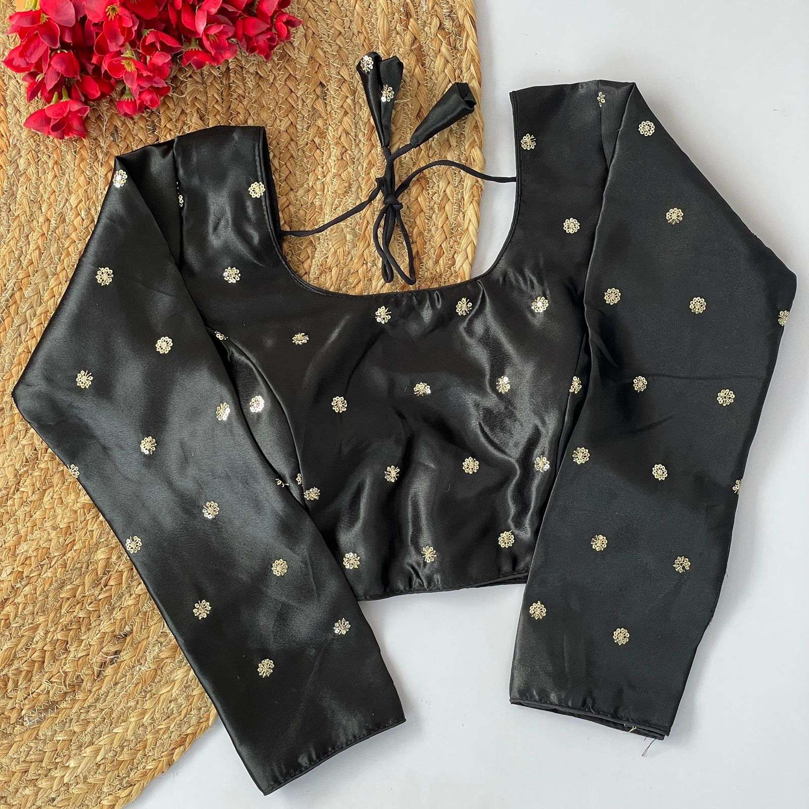 READYMADE BLOUSE SERIES 344 DESIGNER ZARI AND SEQUENCE BUTTI WORK SATIN READYMADE BLOUSES ARE AVAILABLE AT WHOLESALE PRICE