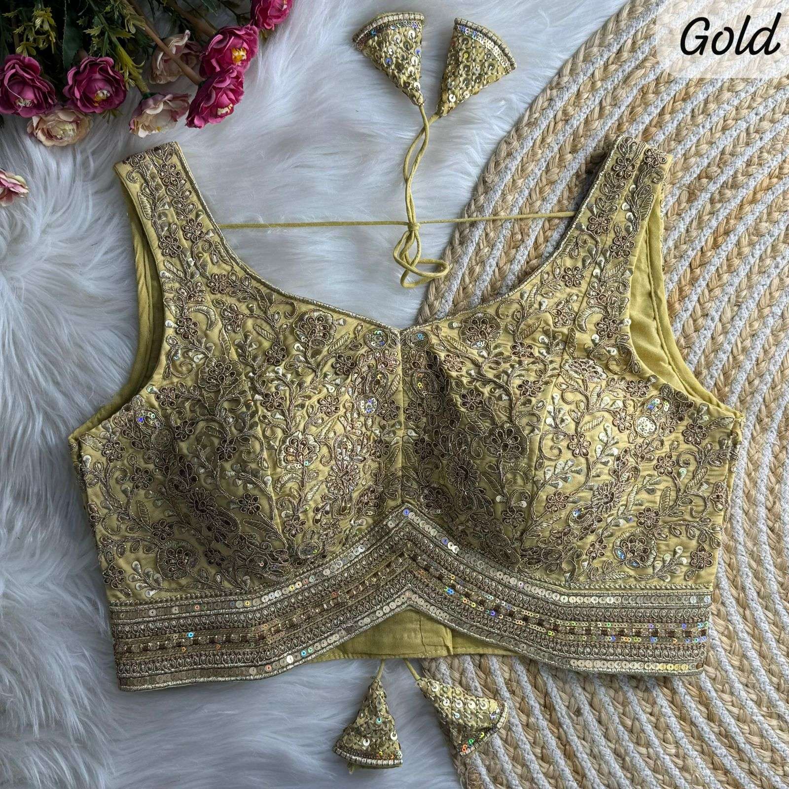 READYMADE BLOUSE SERIES 346 DESIGNER SEQUENCE WORK WITH CODING AND THREAD WORK ROMAN SILK READYMADE BRIDAL WEAR BLOUSES ARE AVAILABLE AT WHOLESALE PRICE