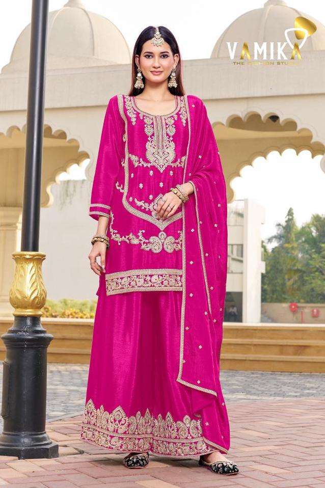 SARATHI VOL-1 SERIES 1980 BY VAMIKA DESIGNER EMBROIDERY WORK AIRTEX CHINON READYMADE SUITS ARE AVAILABLE AT WHOLESALE PRICE