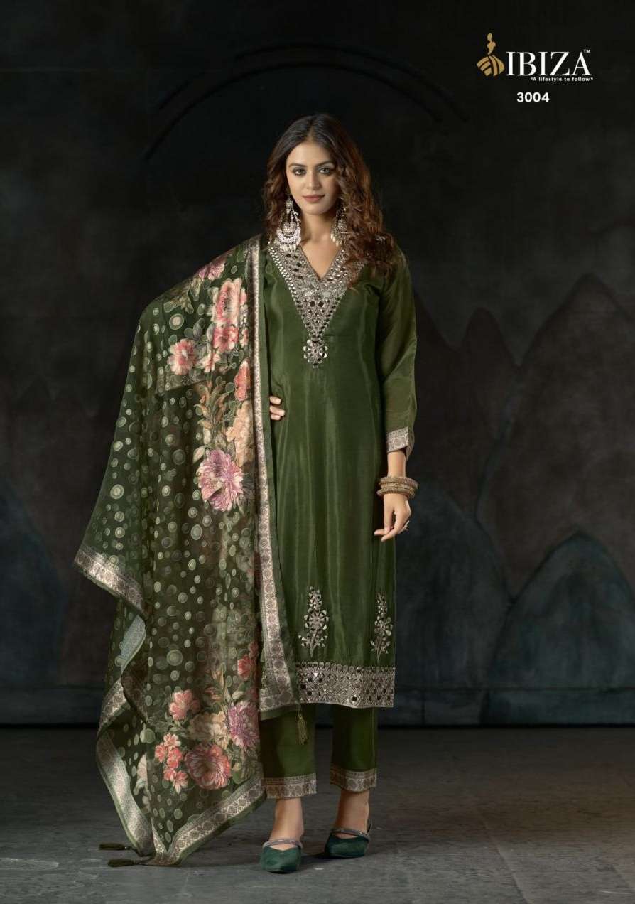 SISA SERIES 3001 TO 3004 BY IBIZA DESIGNER MIRROR AND HAND WORK GLASS ORGANZA ANARKALI SUITS ARE AVAILABLE AT WHOLESALE PRICE