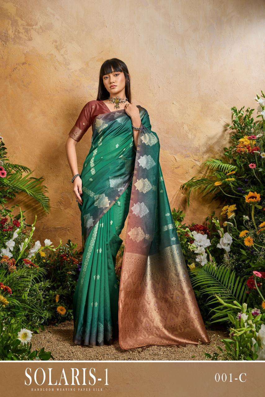 SOLARIS VOL-1 SERIES 001A TO 001F SAREE BY RAJTEX DESIGNER PAPER SILK HANLOOM WEAVING SAREES ARE AVAILABLE AT WHOLESALE PRICE