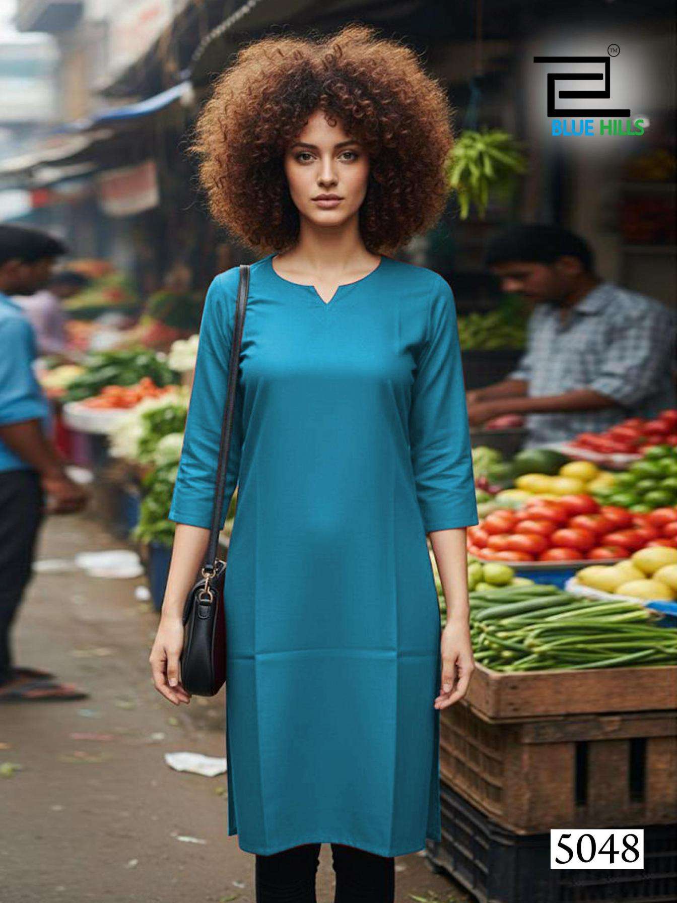 SOLITAIRE SERIES 5047 TO 5052 KURTI BY BLUE HILLS DESIGNER RAYON KURTIS ARE AVAILABLE AT WHOLESALE PRICE