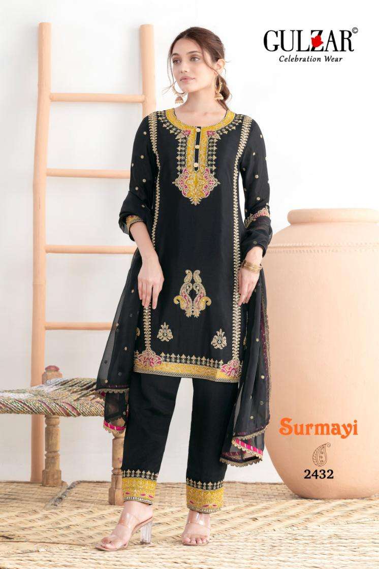 SURMAYI SERIES 2431 TO 2432 BY GULZAR DESIGNER APPLIQUE STYLE WORK CHINON READYMADE SUITS ARE AVAILABLE AT WHOLESALE PRICE