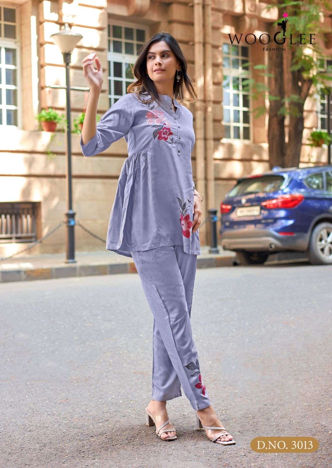 TULIP VOL-3 SERIES 3010 TO 3014 BY WOOGLEE DESIGNER PRINTED AND HAND WORK RAYON CO ORD SETS ARE AVAILABLE AT WHOLESALE PRICE