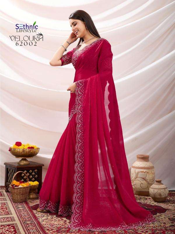 VELOURA SERIES 62001 TO 62003 SAREE BY SETHNIC DESIGNER WORK VELVET CHIFFONE SAREES ARE AVAILABLE AT WHOLESALE PRICE