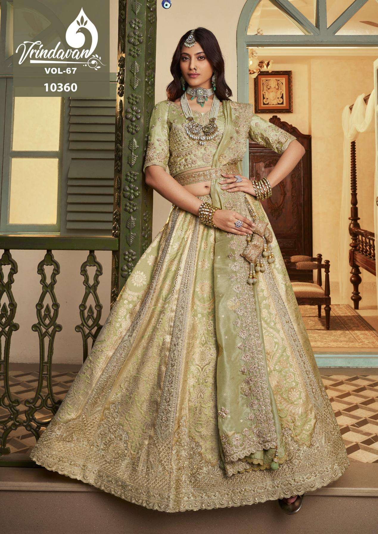 VRINDAVAN VOL-67 SERIES 10359 TO 10364 DESIGNER WORK BANARASI SILK BRIDAL WEAR LEHENGAS ARE AVAILABLE AT WHOLESALE PRICE