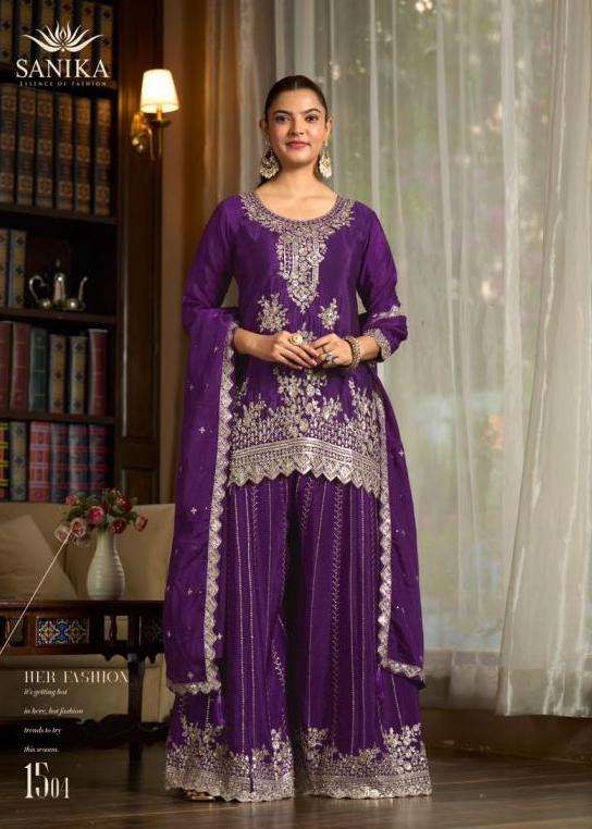 YAARI SERIES 1501 TO 1503 BY SANIKA DESIGNER HEAVY EMBROIDERED CHINON SILK READYMADE SUITS ARE AVAILABLE AT WHOLESALE PRICE