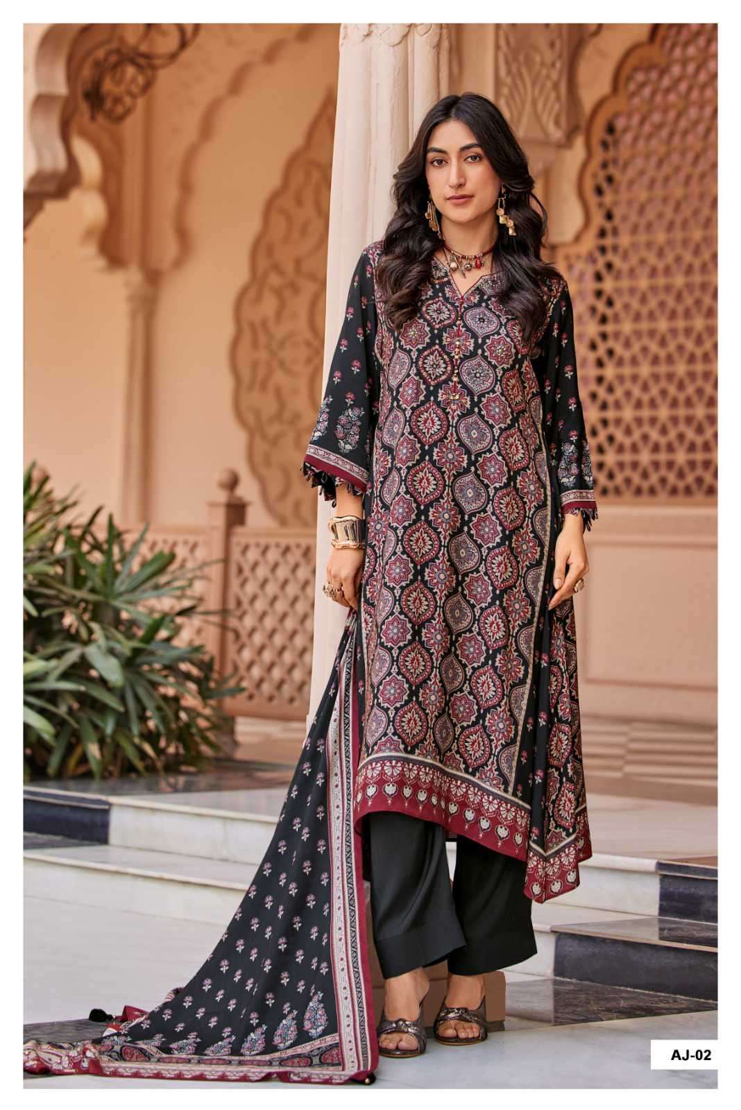 AJRA SERIES 01 TO 04 BY VARSHA DESIGNER DIGITAL PRINTED WITH MIRRO AND HAND WORK VISCOSE MUSLIN SUITS ARE AVAILABLE AT WHOLESALE PRICE