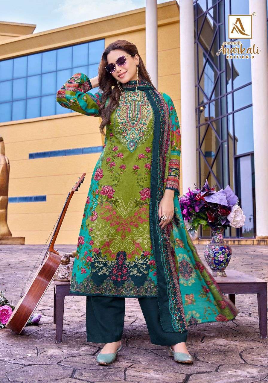 ANARKALI EDITION-9 SERIES 2074 BY ALOK SUITS DESIGNER PRINTED AND WORK CAMBRIC COTTON SUITS ARE AVAILABLE AT WHOLESALE PRICE