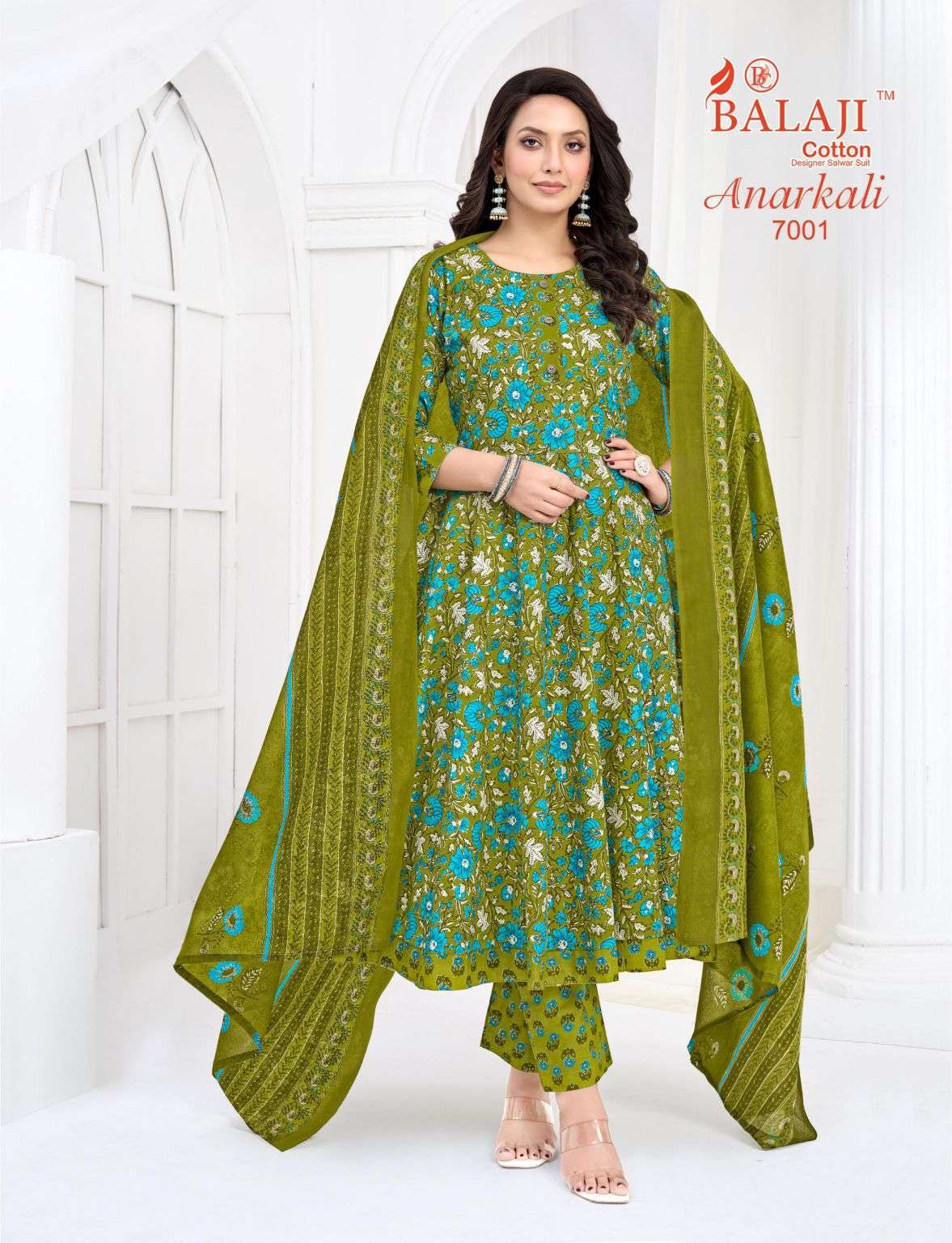 ANARKALI VOL-7 SERIES 7001 TO 7008 BY BALAJI COTTIN DESIGNER PRINTED COTTON ANARKALI COTTON READYMADE SUITS ARE AVAILABLE AT WHOLESALE PRICE