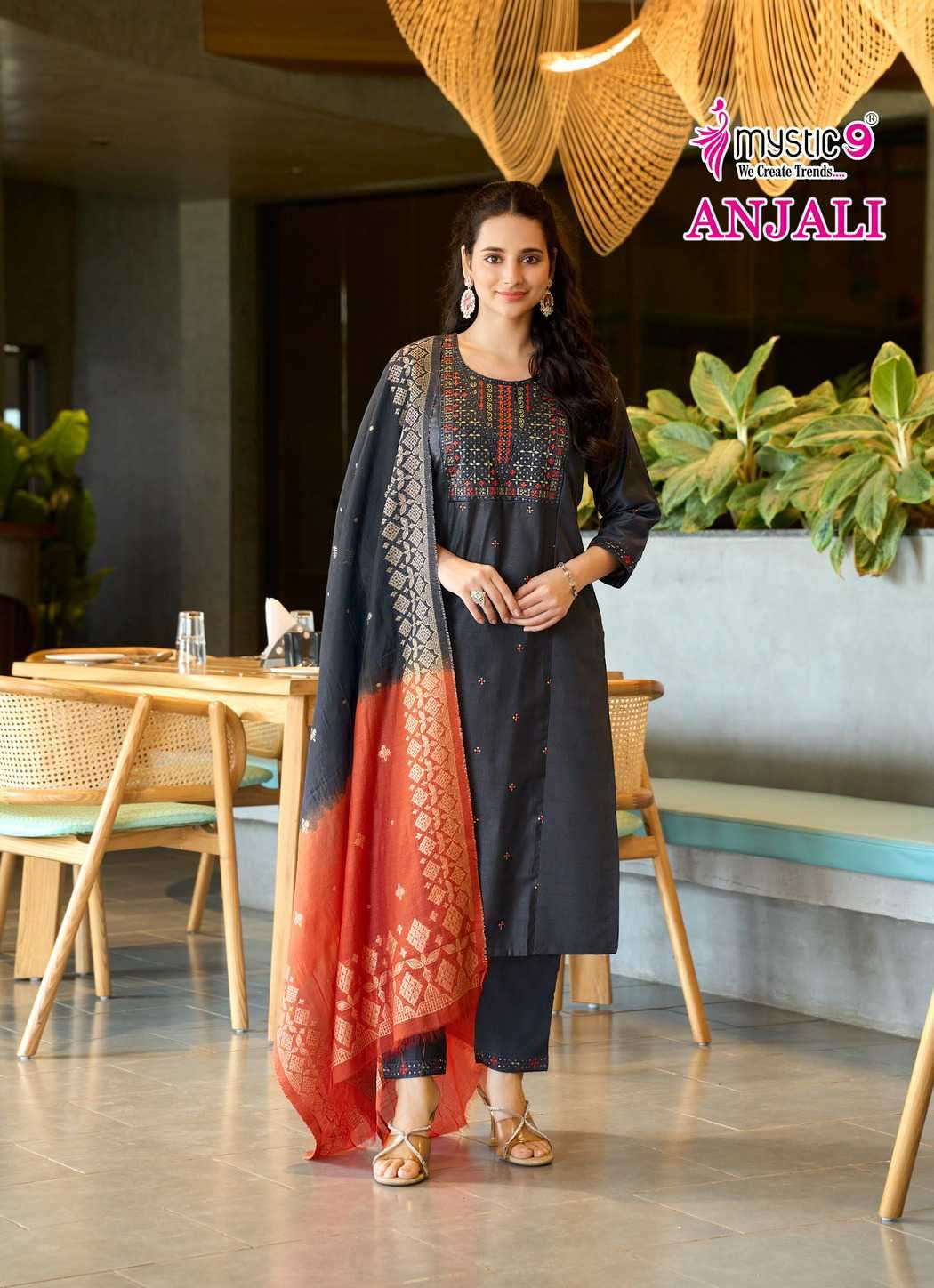 ANJALI VOL-1 SERIES 1001 TO 1008 BY MYSTIC 9 DESIGNER EMBROIDERY WORK GADHWAL DOBBY KURTI WITH BOTTOM AND DUPATTA ARE AVAILABLE AT WHOLESALE PRICE