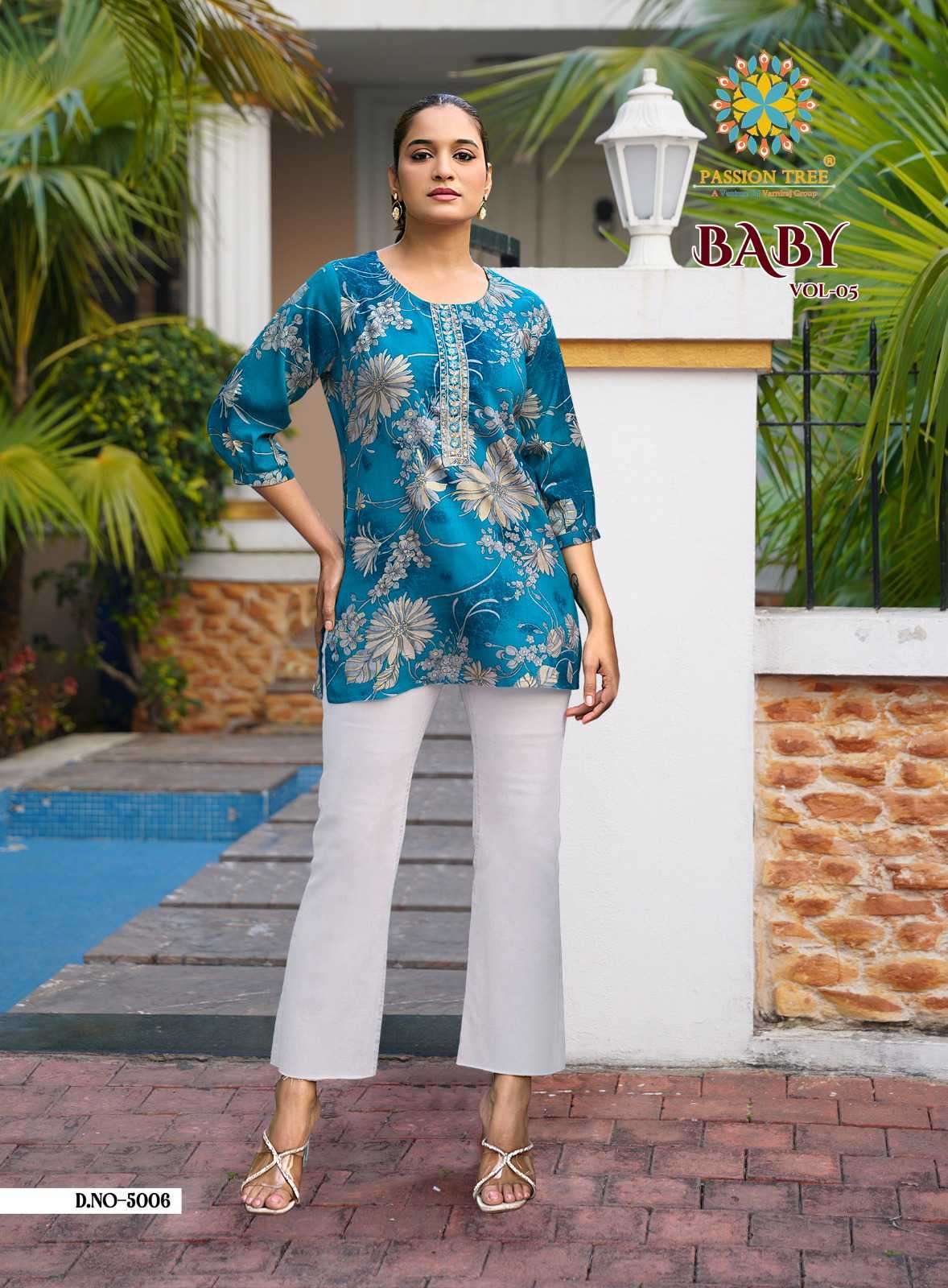 BABY VOL-5 SERIES 5001 TO 5010 BY PASSION TREE DESIGNER PRINTED RAYON SHORT TOPS ARE AVAILABLE AT WHOLESALE PRICE