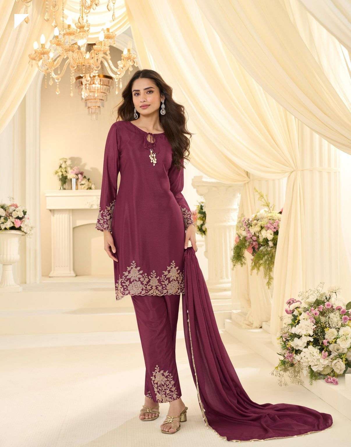 BEADS COLLECTION SERIES 10293 TO 10295 BY SAYURI DESIGNER CHINON SILK EMBROIDERY WORK AND BEADS WORK READYMADE SUITS ARE AVAILABLE AT WHOLESALE PRICE