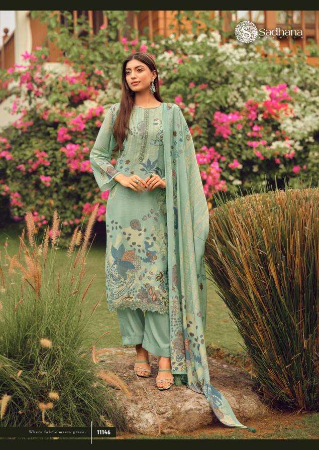 BLERIN SERIES 11143 TO 11148 BY SADHANA DESIGNER LINEN DEGITAL PRINT WITH HEAVY KHATLI WORK AND FANCY WORK SUITS ARE AVAILABLE AT WHOLESALE PRICE