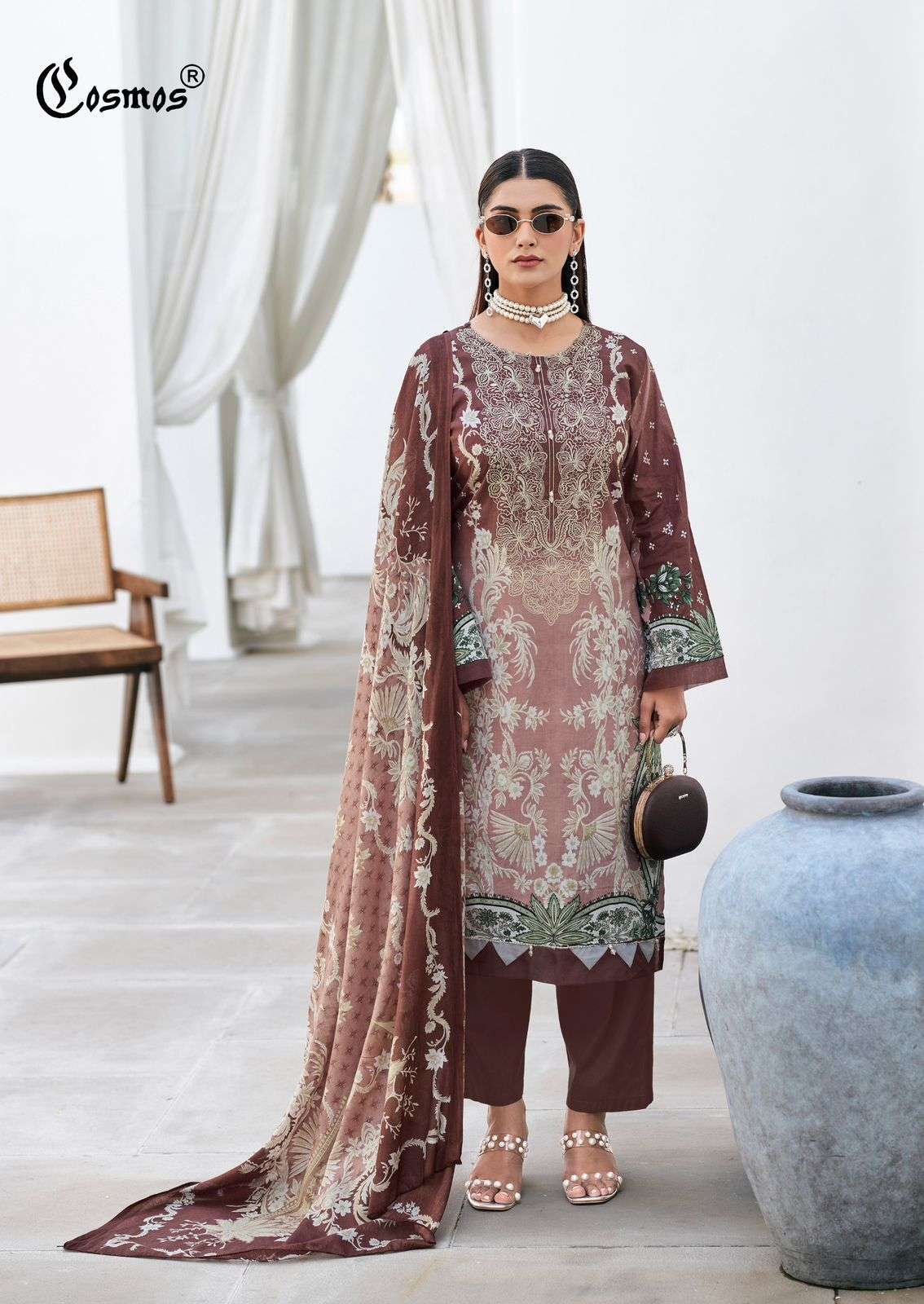 BLISS EMBROIDERY LAWN VOL-3 SERIES 3001 TO 3008 BY COSMOS DESIGNER SELF EMBROIDERY WORK LAWN COTTON SUITS ARE AVAILABLE AT WHOLESALE PRICE