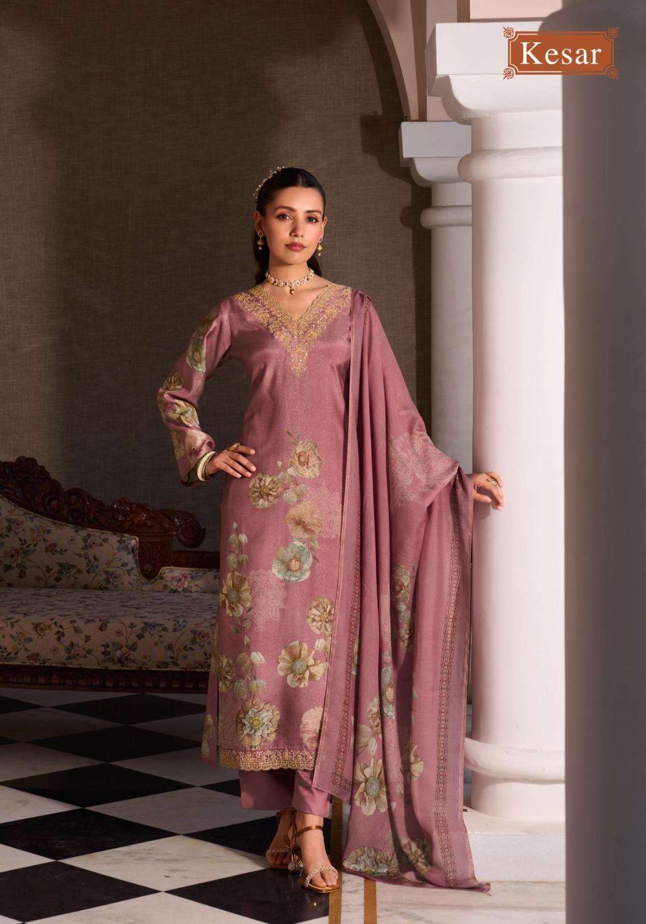 BLOOME SERIES 1601 TO 1604 BY KESAR DESIGNER DIGITAL PRINTED AND EMBROIDERY WORK VISCOSE MUSLIN SHIMMER SUITS ARE AVAILABLE AT WHOLESALE PRICE