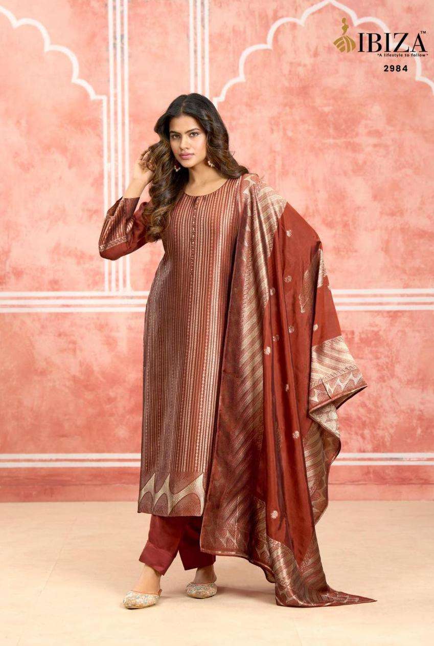 BRUSNIKA SERIES 2981 TO 2984 BY IBIZA  DESIGNER HAND WORK BANGLORY SILK SUITS ARE AVAILABLE AT WHOLESALE PRICE
