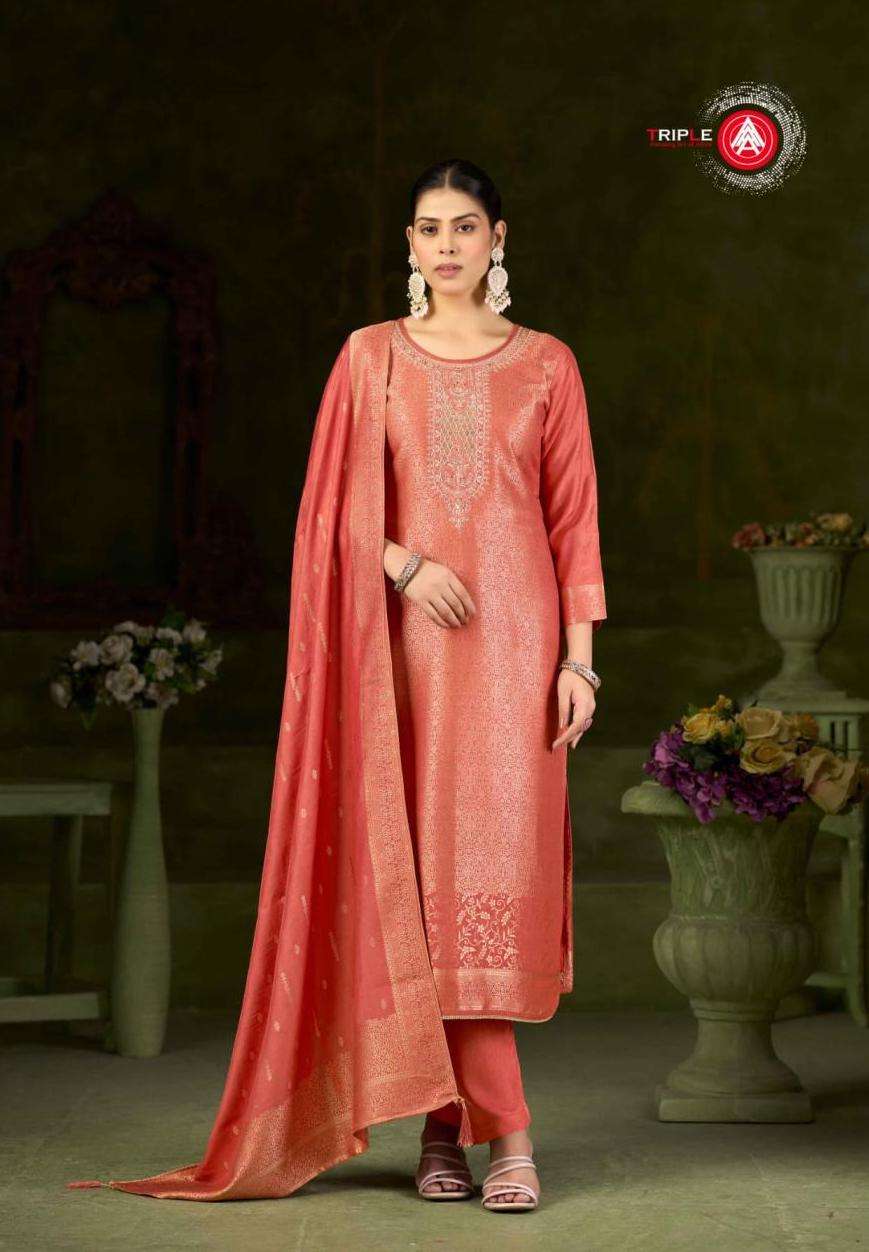 DEBOTRI VOL-3 SERIES 17171 TO 17176 BY TRIPLE A DESIGNER WORK MUSLIN JACQUARD SUITS ARE AVAILABLE AT WHOLESALE PRICE