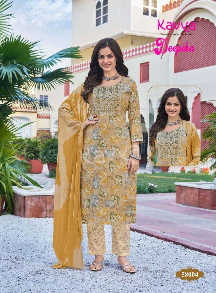 DEEPIKA VOL-58 SERIES 58001 TO 58010 BY KAVYA DESIGNER PRINTED AND WORK CAPSULE KURTI WITH BOTTOM AND DUPATTA ARE AVAILABLE AT WHOLESALE PRICE
