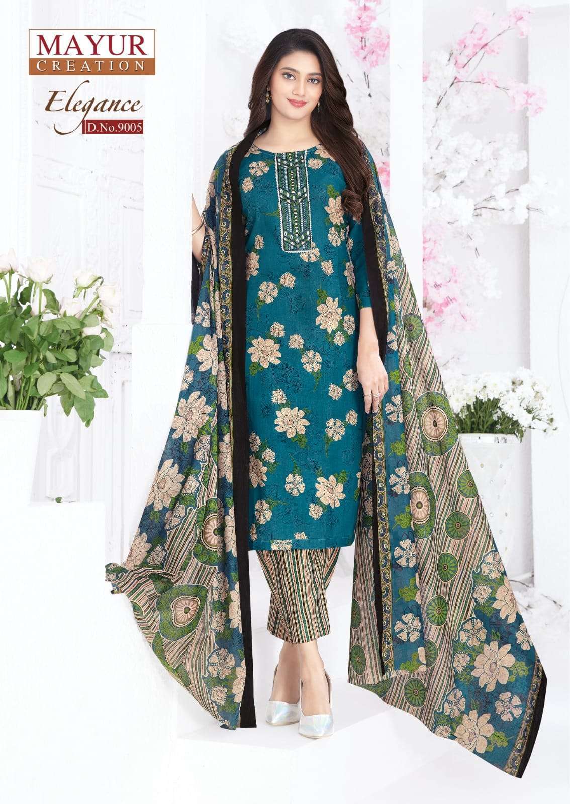 ELEGANCE VOL-9 SERIES 9001 TO 9010 BY MAYUR DESIGNER PRINTED AND WORK COTTON READYMADE SUITS ARE AVAILABLE AT WHOLESALE PRICE