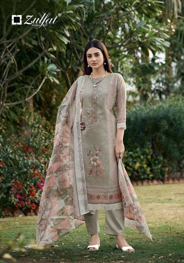 FIRDAUS SERIES 719 BY ZULFAT DESIGNER PRINTED AND EMBROIDERY WORK COTTON SUITS ARE AVAILABLE AT WHOLESALE PRICE