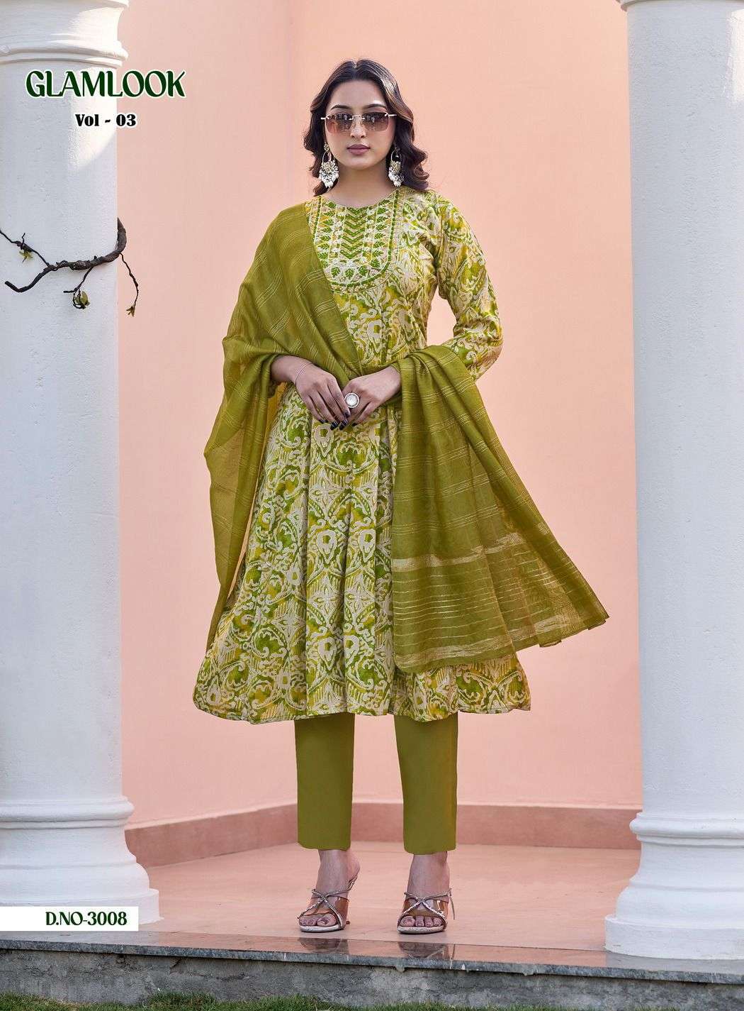 GLAMLOOK VOL-3 SERIES 3001 TO 3008 BY DIYA TRENDS DESIGNER PRINTED AND EMBROIDERY WORK RAYON ANARKALI KURTI WITH BOTTOM AND DUPATTA ARE AVAILABLE AT WHOLESALE PRICE
