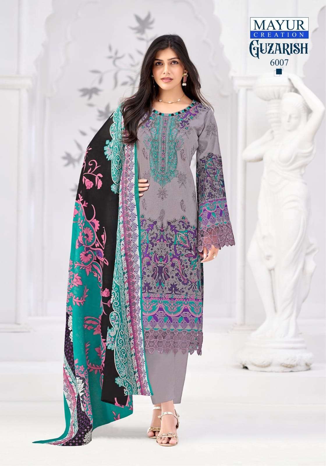 GUZARISH VOL-6 SERIES 6001 TO 6008 BY MAYUR DESIGNER PRINTED COTTON SUITS ARE AVAILABLE AT WHOLESALE PRICE