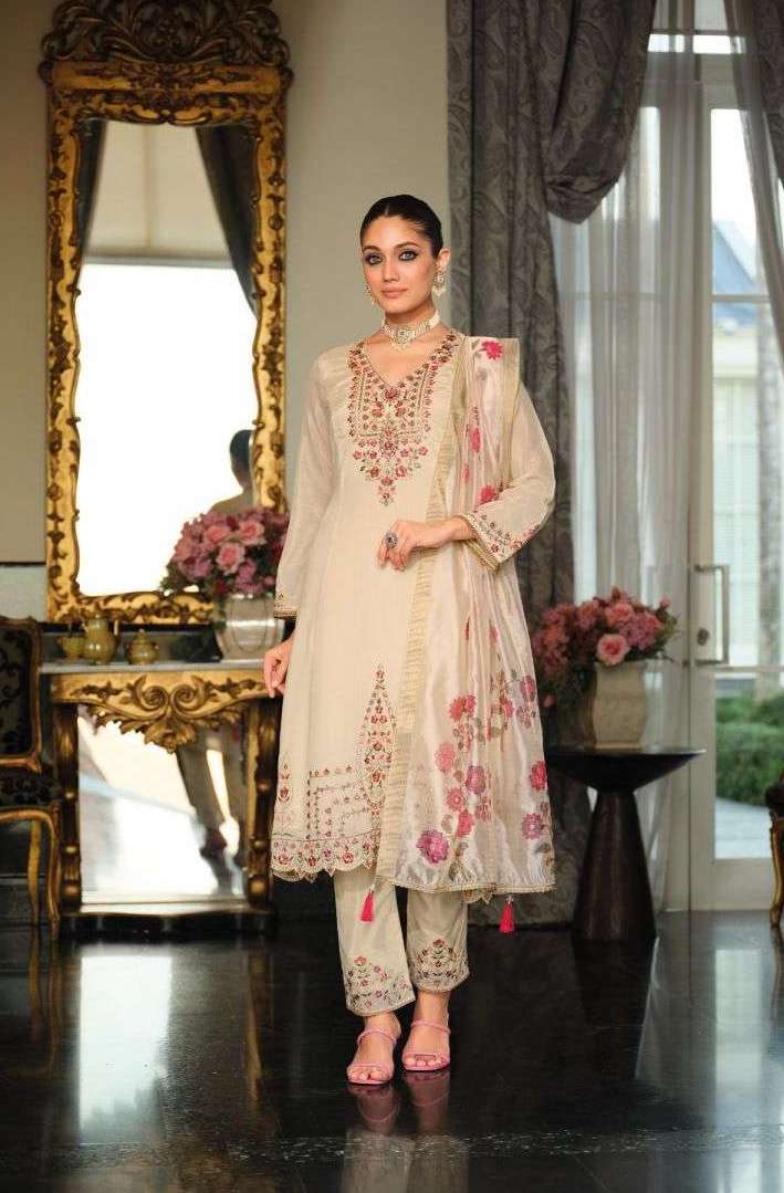 HELINA SERIES 30701 TO 30704 BY LILY & LALI DESIGNER EMBROIDERY AND HAND WORK A LINE CHINON SILK KURTI WITH BOTTOM AND DUPATTA ARE AVAILABLE AT WHOLESALE PRICE