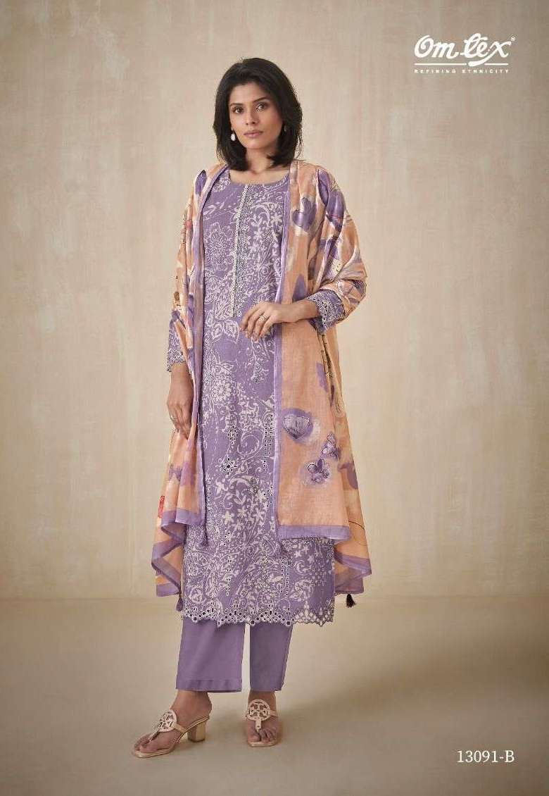 INAYAT SERIES 13091 BY OMTEX DESIGNER DIGITAL PRINTED AND EMBROIDERY WORK LAWN COTTON SUITS ARE AVAILABLE AT WHOLESALE PRICE
