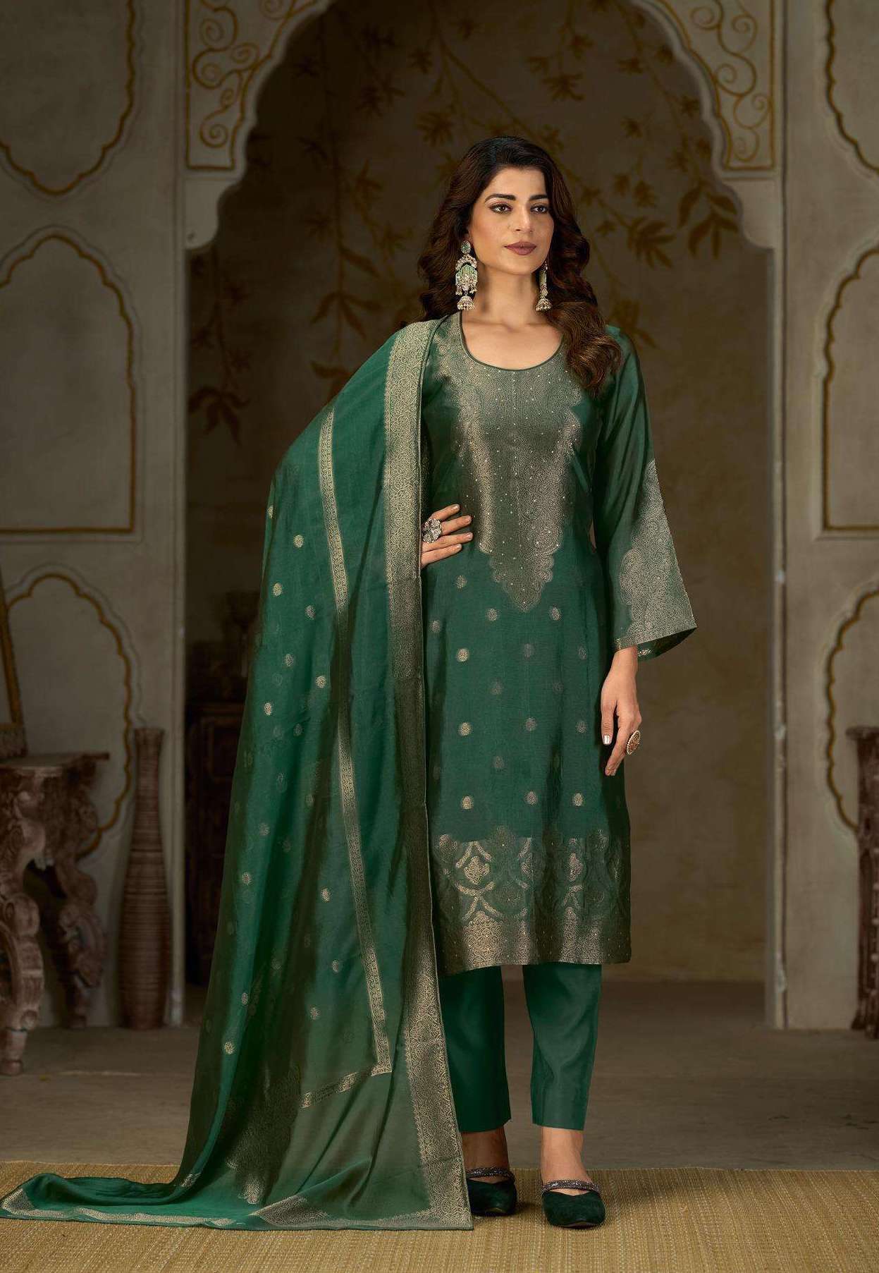 JASHNAA SERIES 2671 TO 2674 BY IBIZA DESIGNER HAND WORK BANGLORY SILK JACQUARD SUITS ARE AVAILABLE AT WHOLESALE PRIC