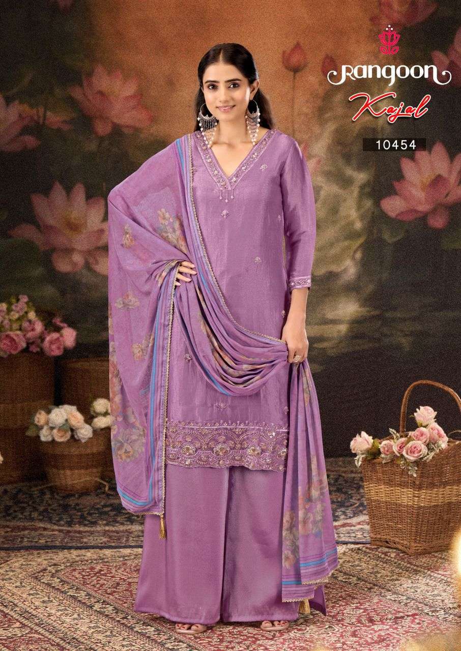 KAJAL SERIES 10451 TO 10454 BY RANGOON DESIGNER BEADS WORK SILK TOP WITH BOTTOM AND DUPATTA ARE AVAILABLE AT WHOLESALE PRICE