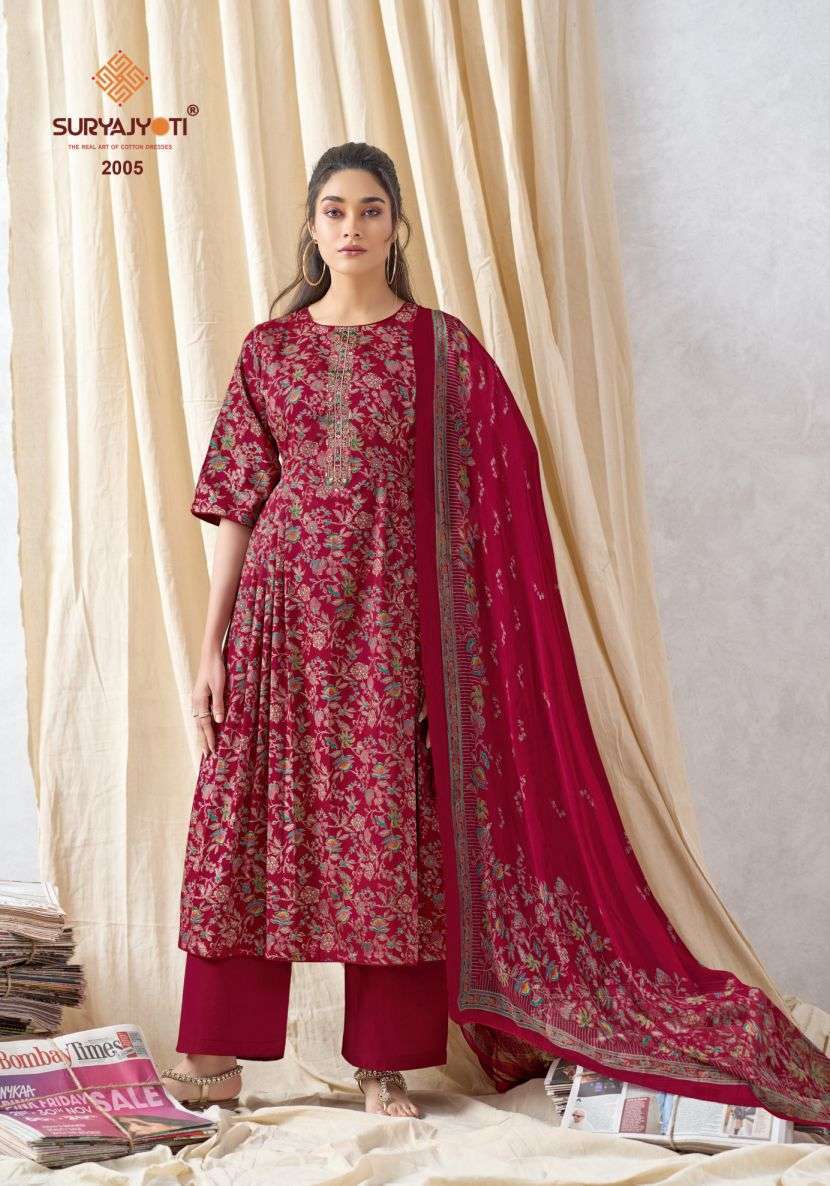 KALI VOL-2 SERIES 2001 TO 2006 BY SURYAJYOTI DESIGNER PRINTED AND WORK JAM SATIN SUITS ARE AVAILABLE AT WHOLESALE PRICE