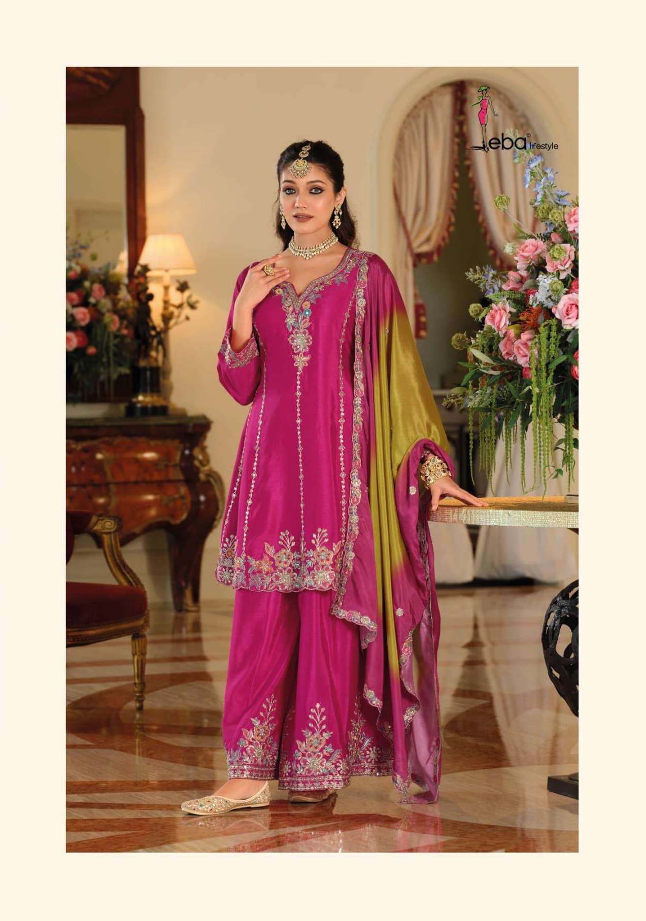 KALISTA VOL-2 SERIES 2398 TO 2400 BY EBA DESIGNER HEAVY EMBROIDERY WORK BRIDAL WEAR READYMADE CHINON SUITS ARE AVAILABLE AT WHOLESALE PRICE