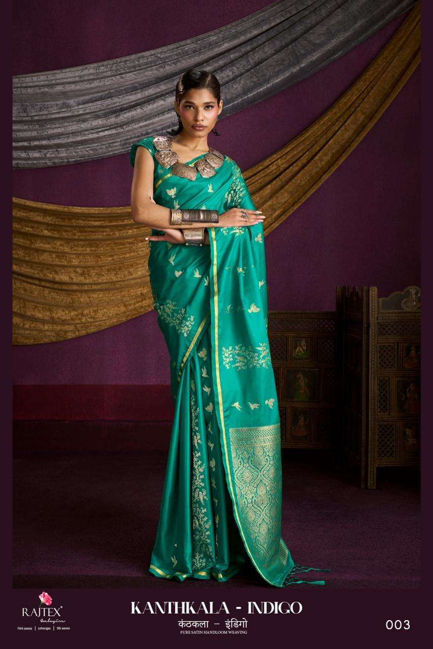 KANTHKALA INDIGO SERIES 01 TO 06 SAREE BY RAJTEX DESIGNER SATIN HANDLOOM WEAVING SAREES ARE AVAILABLE AT WHOLESALE PRICE